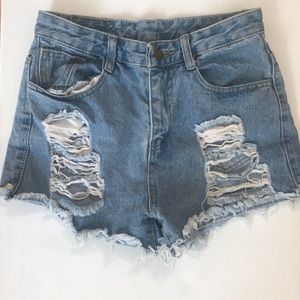 Distressed denim shorts